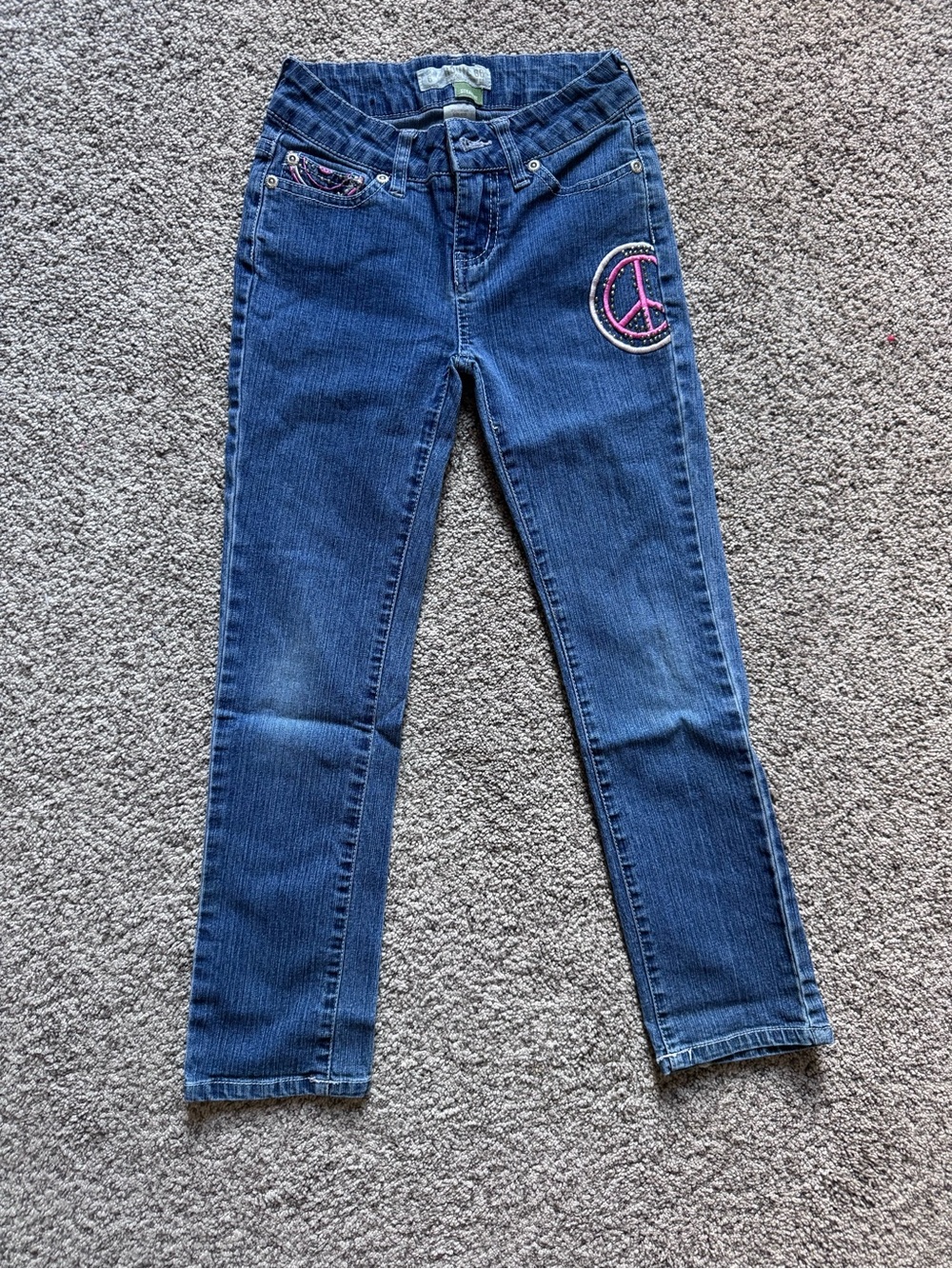 Route 66 Girls Blue Jeans with Pink Peace Patch
